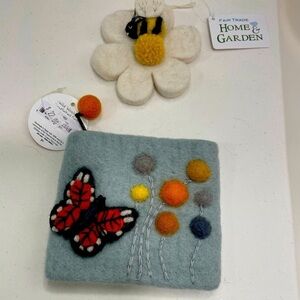 Handcrafted Felted Wallet with Butterfly and Flower with Bumblebee